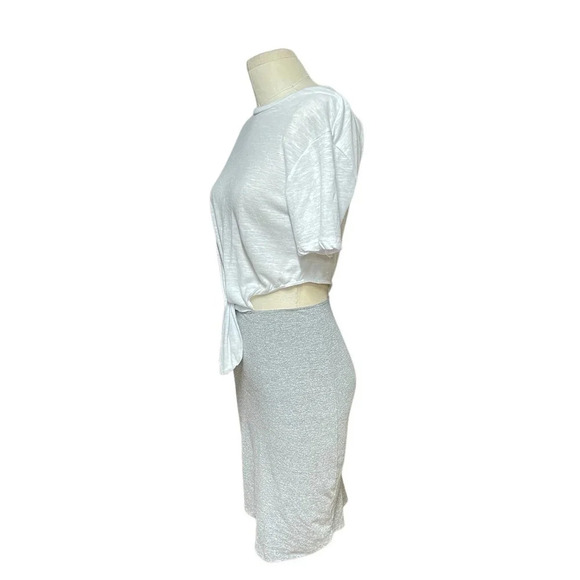 Monrow Cutout Waist Contrast T-Shirt Dress White Gray Size Small - Picture 5 of 9